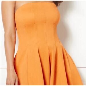Orange Eva Mendez Midi Strapless Dress